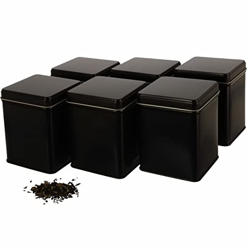 Beste Teedosen: Dosenritter | 6x klassische eckige Teedose/Vorratsdose, STAPELBAR, aromadicht aus Metall für je 140g Earl Grey, inkl. 6 Etiketten | 9.8 x 7.6 x 7.6 cm (H,B,T) | auch ideal als Kaffee- oder Gewürzdose
