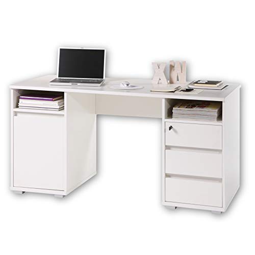 Schreibtisch mit Schubladen: PRIMUS 2 Schreibtisch mit Schubladen, Weiß -...