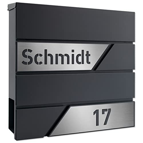 Beste Briefkästen: AlbersDesign - Personalisierter Design Briefkasten individuell mit Name/Anthrazit (RAL7016) - mit individuellen Edelstahl-Schildern