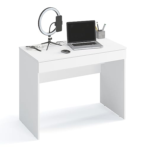 Schreibtisch mit Schubladen: KOMTO Schreibtisch Weiß mit 1 Schublade - 100 x...