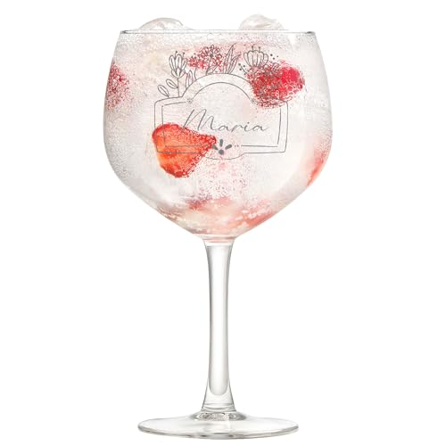 : Gin Cocktail Glas mit Gravur Blumendekor und Name...