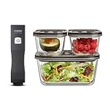 CASO Vacu OneTouch Eco-Set, Handvakuumierer inkl. 3 Vakuumbehälter aus Glas, 10 ZIP-Beutel und Food Manager Sticker, kabellos, bis zu 150 Minuten Laufzeit, aufladbar, Schwarz