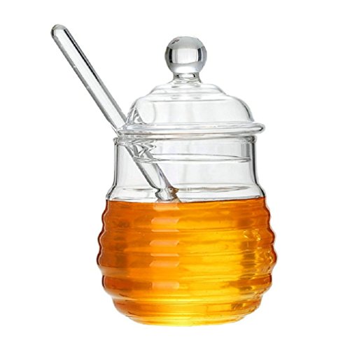 Beste Honiggläser: GuDoQi Glas Honigtopf mit Honigbehälter und Honig Löffel, Honiggläser Zum Servieren von Honig und Sirup, 9 Ounces (265ml)
