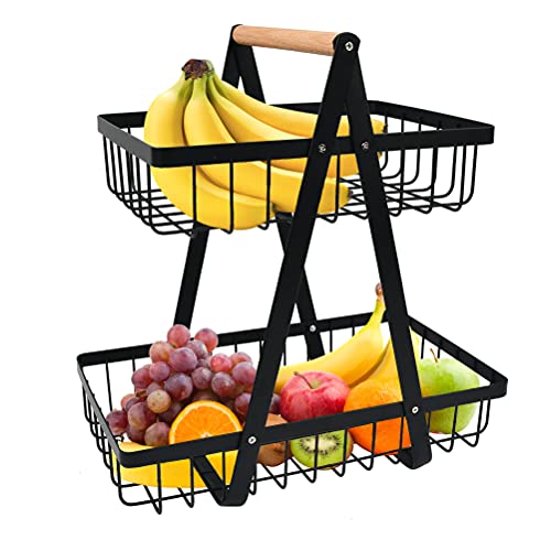 Beste Obstkörbe: Obst Etagere 2-stöckiger Obstkorb, Obstschalenhalter Metall Obstkörbe Obstschale Gemüse Regal, Abnehmbar Obst Halter Aufbewahrung für Küche, Obst Gemüse Brot Snacks Korb für Küche Büro