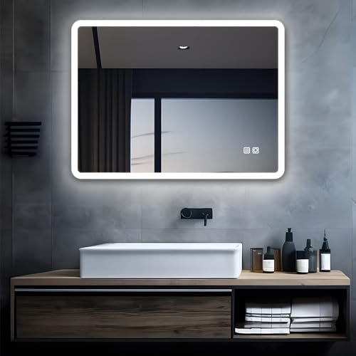 Badezimmerspiegel: MIQU LED Badspiegel mit Beleuchtung 60x50 cm...