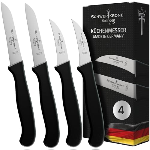 Schälmesser: Schwertkrone 4er Messer-Set aus Solingen - Scharfe...