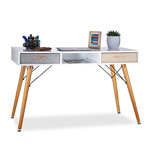 Designer Schreibtisch: Relaxdays, weiß Schreibtisch, skandin. Design, 3...