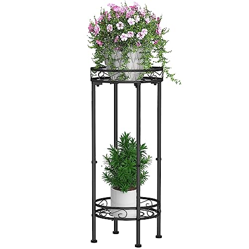 Beste Garten Blumensäulen: Bomclap Metall Pflanzenständer, 70 x 30 cm Blumenständer Pflanzenständer für den Innenbereich, 2-stufige Hoher Blumentopf Ständer Blumentopfhalter für Drinnen & Draußen, Schwarz