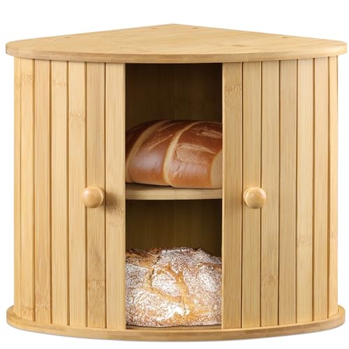 Navaris Brotkasten Ecke aus Bambus - Eckbrotkasten...