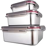 GENICOOK Frischhaltedosen aus Edelstahl/Luchbox mit luftdichtem Deckel 3er Set/Meal Prep Vorratsdose Lebensmittelbehälter für die Küche