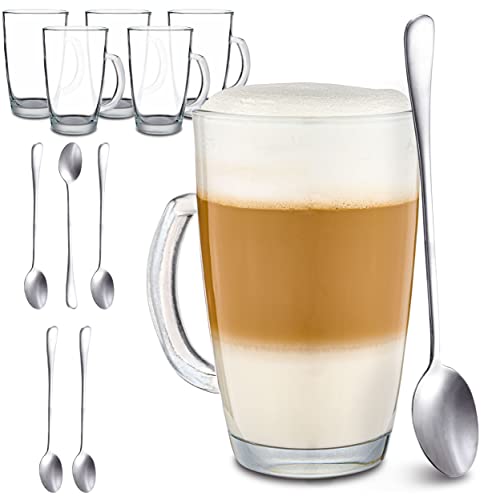 Kaffeeglas: 6 Latte Macchiato Gläser mit Henkel und Löffel -...