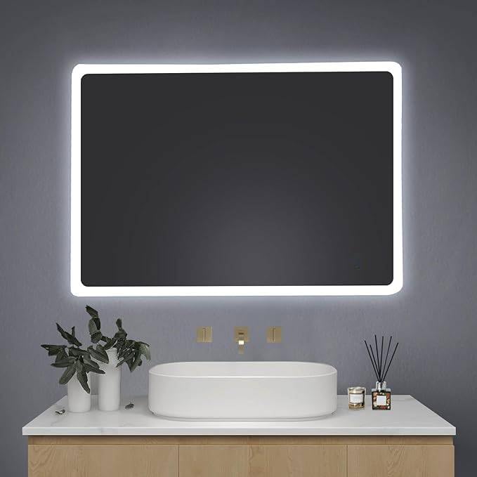 Badezimmerspiegel: Youyijia LED Badspiegel mit Beleuchtung, 50x70cm...