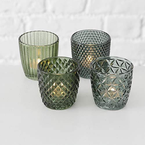 Kerzenglas: Windlicht Glas grün Teelichthalter 4er Set