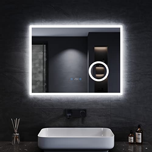 Badezimmerspiegel: SONNI Badezimmerspiegel mit Beleuchtung 80x60 cm 3...