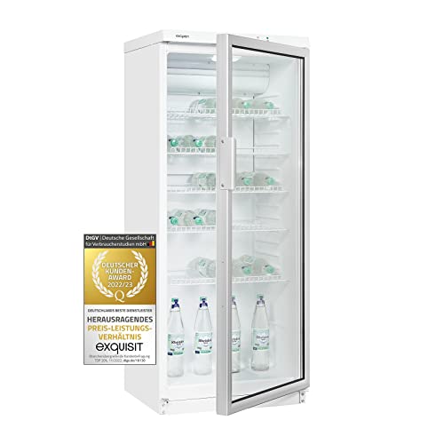 Beste Getränkekühlschränke: Exquisit Glastürkühlschrank GKS290-GT-280E weiss | 290 l Nutzinhalt | Weiß | Umluftkühlung | Kühlen | Glastür | Getränke | LED Licht | Gitterablagen
