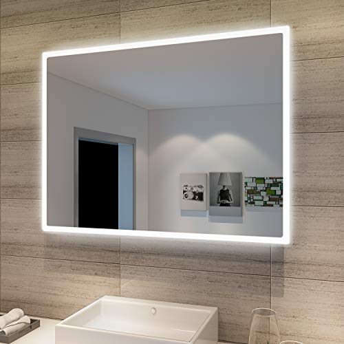 Badezimmerspiegel: SONNI Badspiegel mit Beleuchtung 80x60 cm...