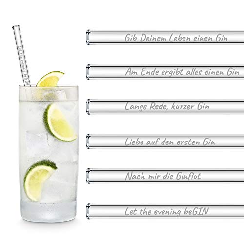 Gin-Glas: HALM Glasstrohhalme Gin Geschenkset 6 lustige...