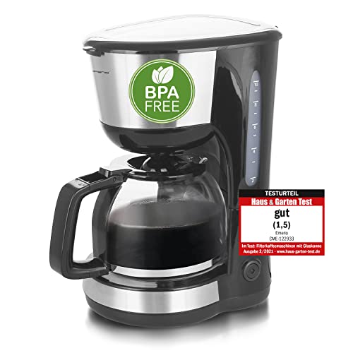 Beste Kaffeemaschinen: EMERIO CME-122933, Filter Kaffeemaschine, 1.25l für bis zu 10 Tassen frischen Kaffee, herausnehmbarer Permanent-Filter, Anti-Tropf-Funktion, Kaffeekanne aus Glas, Auto-Off, 1000 Watt, schwarz/silber