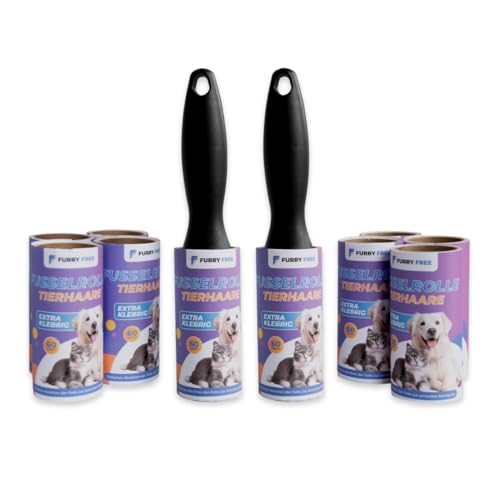 Furry Free fusselrolle tierhaare extra stark - 600 blatt fusselrollen set - fusselroller kleidung, boden usw - fusselrollen großpackung xxl 10 fusselrollen aufsätze à 60 bl. & 2 fusselrollenhalter