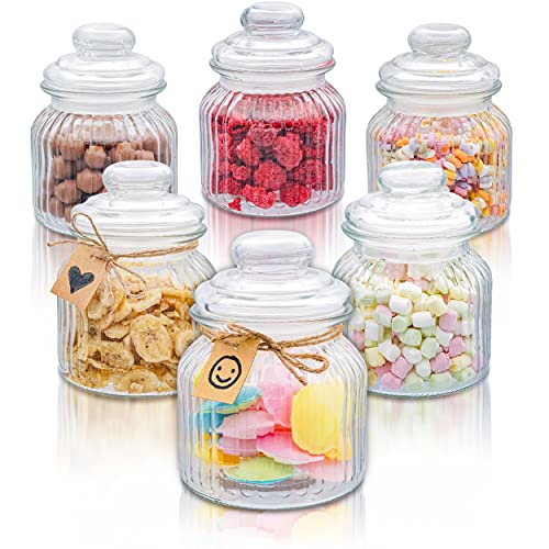 Beste Bonbongläser: Candy Bar Gläser 700ml - Luftdicht - 6er Set Vintage Bonbonglas mit Deckel & Etiketten- Robustes Glas - Spülmaschinenfest- Für Kekse & Süßigkeiten