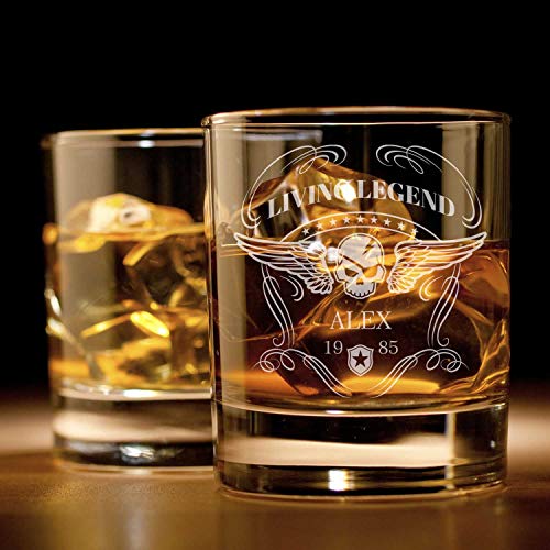 Whiskyglas: Whiskey Glas mit Gravur (Name & Datum) I Rockiges...