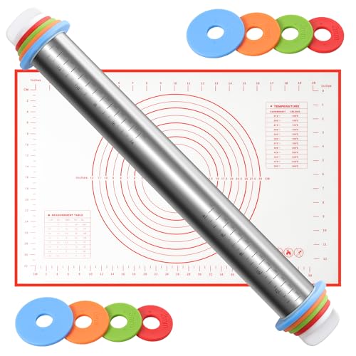 Nudelholz,Edelstahl-Teigroller mit Backmatte,...
