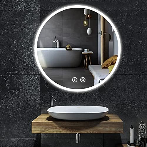 Badezimmerspiegel: YOLEO Runder Badspiegel mit Beleuchtung, Spiegel...