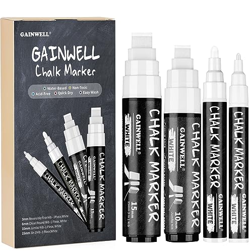 Beste Kreidemarker Platz 4: GAINWELL 4er Pack weiße...