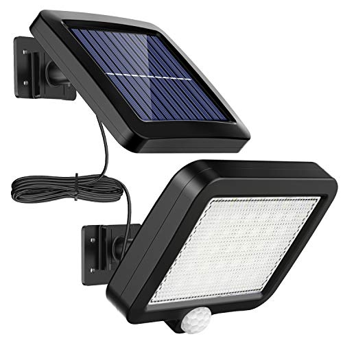 Beste Solarleuchten: Solarlampen für Außen, MPJ 56 LED Solarleuchte Aussen mit Bewegungsmelder, IP65 Wasserdichte, 120°Beleuchtungswinkel, Solar Wandleuchte für Garten mit 7m Kabel