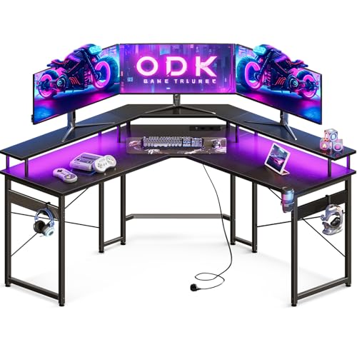 Beste Gaming Schreibtisch Platz 7: ODK Gaming Schreibtisch mit LED,...