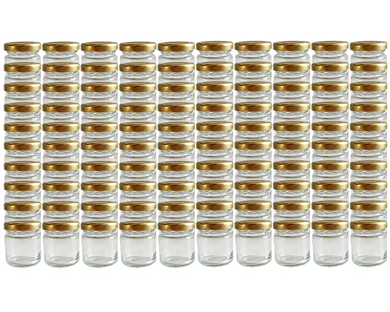 Beste Honiggläser: Vitrea 100 x Marmeladengläser kleine 50 ml Gläschen mit Schraub-Deckel Gold - Mini Einmachgläser - Honiggläser - Probiergläser für Gastgeschenke & Hochzeit Made in Germany (100)